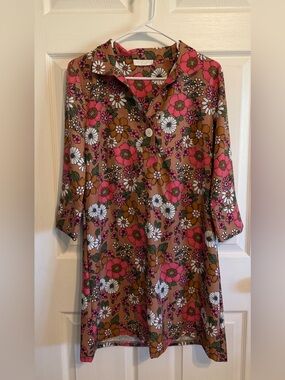 Smith & Quinn Brown Floral 3/4 Sleeve Dress XS GUC